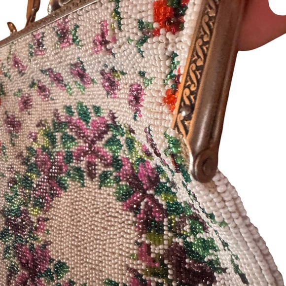 Vintage Beaded‎ 1920s Flapper Bag Purse Floral Wreath Antique Art Deco Style 7x9 - Picture 6 of 9
